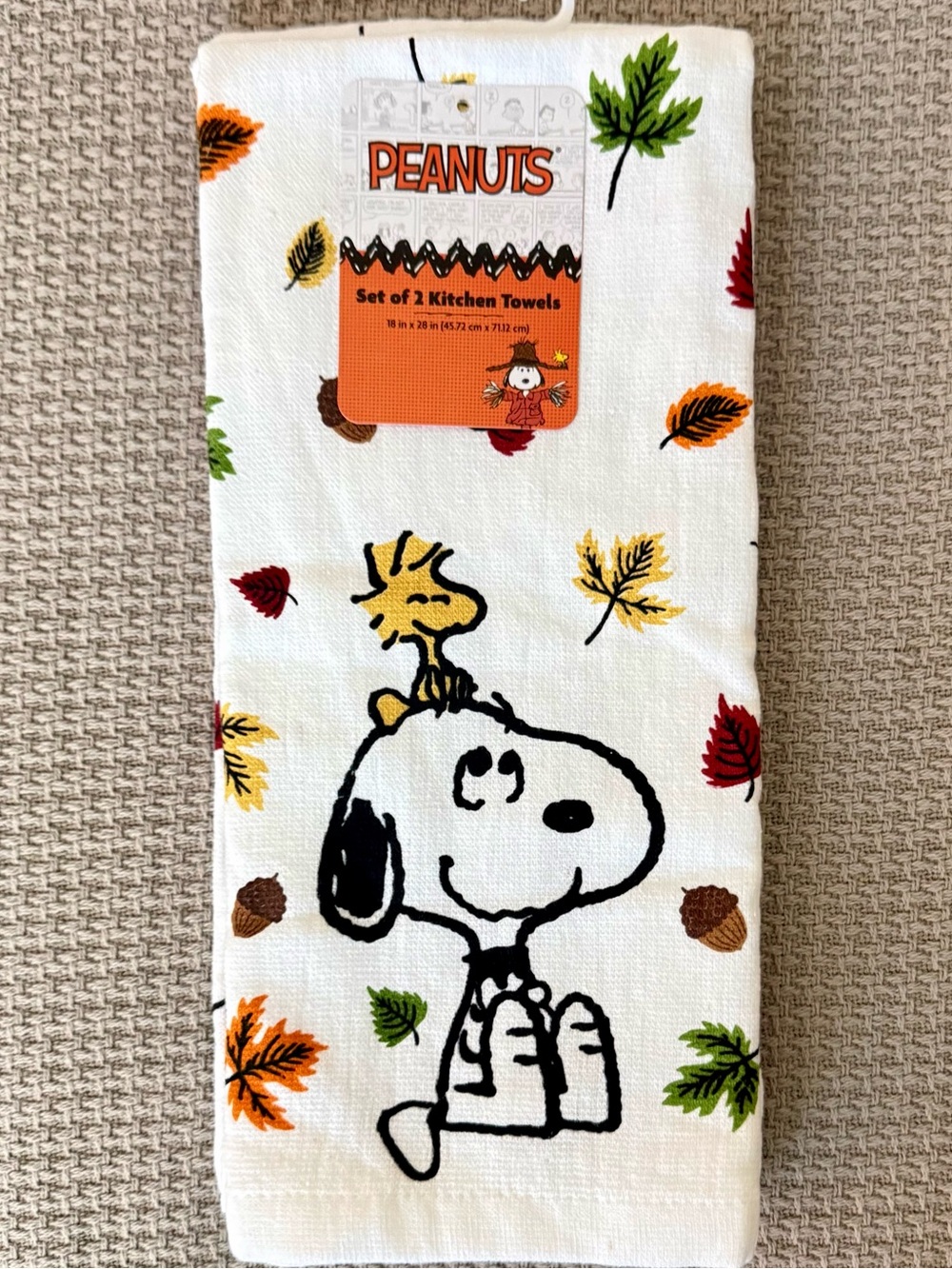Peanuts Snoopy Fall Pumpkin Kitchen Towels Set 2 NWT Snoopy & Woodstock Fall